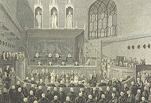 The Court of King's Bench at work in Westminster Hall in the early 19th century Phillips(1804) p244 - The Court of King's Bench, Westminster (cropped).jpg