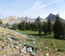 Pohoří Pioneer Mountains v blízkosti nejvyššího vrcholu Hyndman Peak