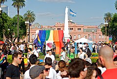 2010 pride parade in Plaza de Mayo, Buenos Aires, which used the LGBTIQ initialism Plaza de Mayo LGBT.jpg