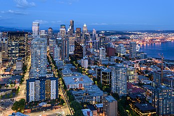 Seattle (État de Washington) vu de la Space Needle. (définition réelle 5 820 × 3 880)