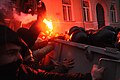 Отряд «Беркута» сдерживает натиск участников антиправительственных выступлений в Киеве.