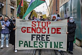 « Arrêtez le génocide, libérez la Palestine » lors d'un rassemblement à Helsinki, le 21 octobre 2023.