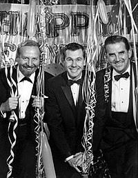 New Year's Eve 1962, with (L-R) Skitch Henderson, Johnny Carson and Ed McMahon Tonight Show cast New Years Eve 1962.JPG