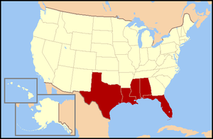 States that border the Gulf of Mexico are show...