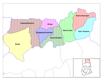 Lage des Distrikts Bongo innerhalb der Upper East Region