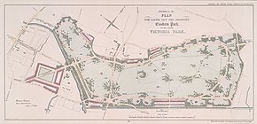 A drawing of the proposed layout published in 1841. Victoria Park proposal 1841.jpg