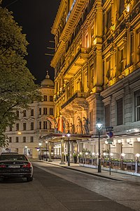 Hotel Imperial in Vienna at night. Photograph: Marek Śliwecki