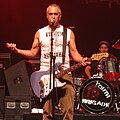 Youth Brigade en concert en 2011 à l'auditorium de Santa Monica (Californie). De face, le guitariste Shawn Stern et à droite en retrait son frère Mark aux percussions.