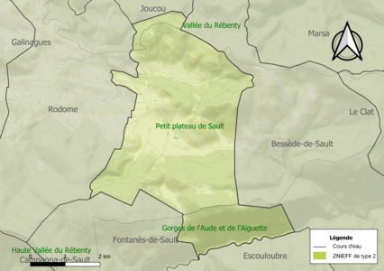 Carte des ZNIEFF de type 2 sur la commune.