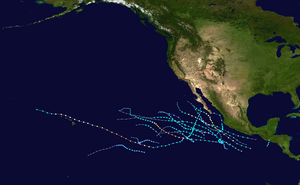 A map of all tropical cyclones during the 2020 Pacific hurricane season