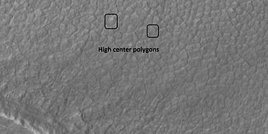 High center polygons, as seen by HiRISE under HiWish program Boxes are drawn around two individual polygons.