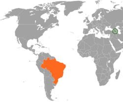 Карта с указанием местоположения Армении и Бразилии