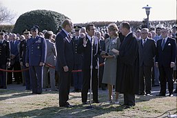 Donald Rumsfeld is sworn in as Secretary of Defense by Associate Supreme Court Justice Potter Stewart as U.S. President Gerald R. Ford and Chairman of The Joint Chiefs of Staff General George S. Brown watch at The Pentagon on November 20, 1975. Associate Supreme Court Justice Potter Stewart Swearing Donald Rumsfeld in as Secretary of Defense at the Pentagon in Arlington, Virginia - NARA - 23898551.jpg