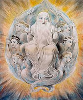 God Blessing the Seventh Day, 1805 watercolor painting by William Blake Blake God Blessing.jpg