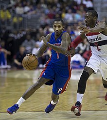 Jennings with the Pistons in 2014. Brandon Jennings 12024915104.jpg