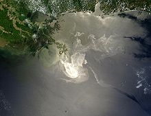 Oil spills have a significant impact on the marine environment such as this image from space of the Deepwater Horizon oil spill in the Gulf of Mexico. Deepwater Horizon oil spill - May 24, 2010.jpg