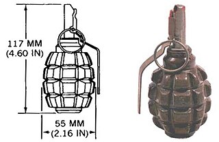 Photographie d'une grenade et de son dessin technique.