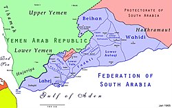 Map of the Federation of South Arabia, with Lahej at bottom left
