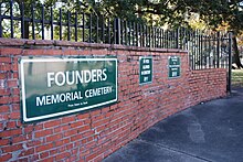 Founders Memorial Cemetery entrance wall.JPG