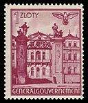 Palais de Brühl sur un timbre postal du Gouvernement général de Pologne