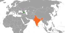 Карта с указанием местоположения Грузии и Индии