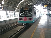 Mitsubishi-Rotem-BEML rolling stock on the Green Line Green Line Delhi metro.jpg