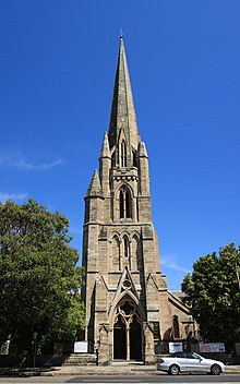 Hunter Baillie Memorial Presbyterian Church, designed by Cyril and Arthur Blacket (listed on the New South Wales State Heritage Register and on the (now defunct) Register of the National Estate). Hunter bailey annandale.jpg