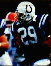 Eric Dickerson led the team in rushing and earned three Pro Bowl invitations during his tenure with the Colts. Indianapolis Colts at Cleveland Browns 1988-09-19 (ticket) (crop).jpg