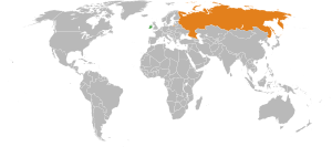 Mapa indicando localização da Irlanda e da Rússia.