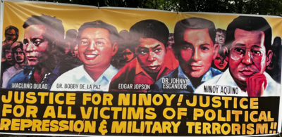 Justice for Aquino, Justice for All or JAJA, founded by Sen. Diokno's group KAAKBAY unveiled this mural on August 31, 1983, the day of Ninoy Aquino's funeral. JAJA Mural.png
