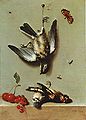 Jean-Baptiste Oudry: Stillleben mit drei toten Vögeln, Johannisbeeren, Kirschen und Insekten 1712