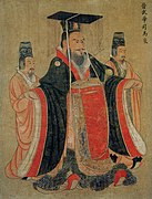 Emperor Wu of Jin dynasty wearing mianfu with a red bixi.
