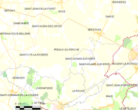 Mapa obce Préaux-du-Perche