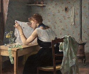 I vindskammaren 'På loftsværelset', 1889. Søsteren Hilda i Marias lejlighed i Paris