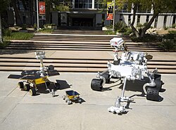 Mars Science Laboratory (R); Mars Exploration Rover (L) and Sojourner rover (centre)