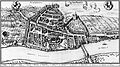 Merian von 1642: Schwabentor im Norden (19) mit Finsterwaldturm (18)