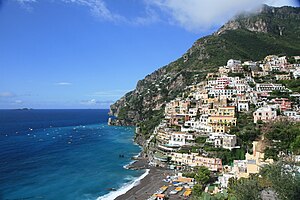 Looking back to Positano, Amalfi Coast, Italy.