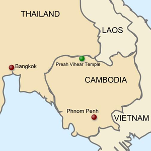 Map of Cambodia and Thailand, showing the loca...