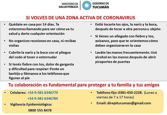 Recomanacions de viatge sobre el coronavirus del govern de Tucumán, febrer de 2020