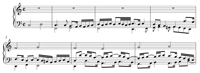 First bars of Schlick's Eya ergo: an early example of fore-imitation in keyboard music.
