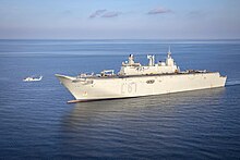 Amphibious assault ship-aircraft carrier Juan Carlos I Spanish amphibious assault ship Juan Carlos I (L-61) underway in the Adriatic Sea, 22 February 2023 (230222-N-MW880-1248).JPG