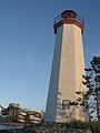 The Sylvan Lake Lighthouse with the waterslides in the background.