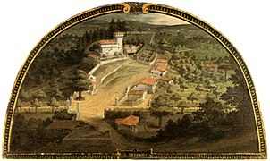 Panorama del castello nella lunetta di Giusto Utens