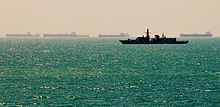 Richmond patrolling near the Al Basra Oil Terminal, Iraq US Navy 090326-N-4774B-125 The Royal Navy frigate HMS Richmond (F 239) patrols the waters surrounding the Al Basra Oil Terminal off the coast of Iraq while merchant vessels wait to take on oil.jpg