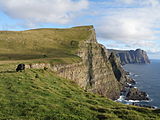 View from Eggjarnar, south of Vágur towards Beinisvørð, a 470 meter high sea cliff