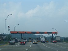 A toll plaza on the West Virginia Turnpike WVtollbooth.jpg