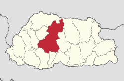Lokacija okraja Vangdue Phodrang v Butanu