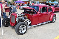 Red Volksrod with a front mounted V8 engine swap