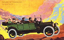 Werbekarte für den Packard Dominant Six Serie 4-48 Touring (1914) vor dem Grand Canyon