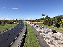 I-95 southbound in Ridley Township 2022-10-08 10 13 36 View south along Interstate 95 (Delaware Expressway) from the overpass for Stewart Avenue in Ridley Township, Delaware County, Pennsylvania during a paving project.jpg